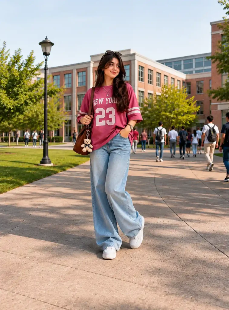 College Campus Baggy Jeans AI Photo Editing Prompt