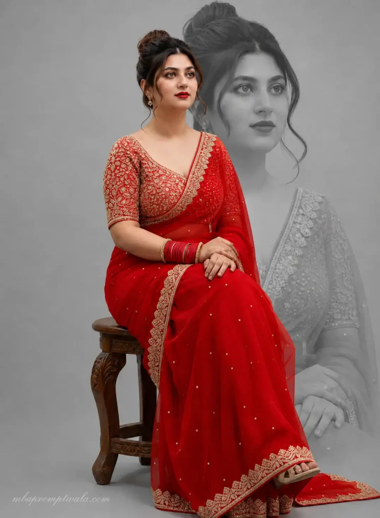 Red Saree AI Photo Prompt