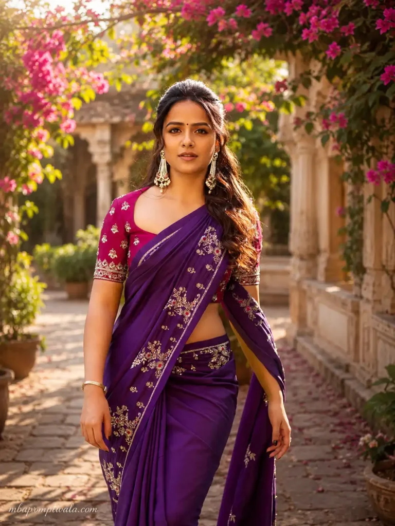 Royal Purple Saree Garden Portrait