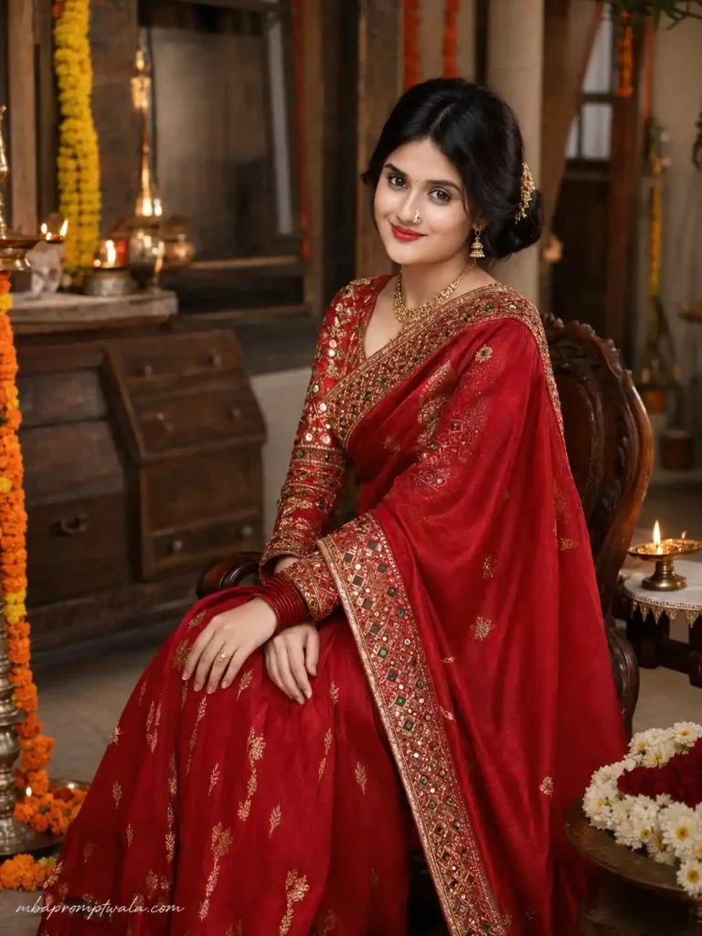 Traditional Red Saree Festival Portrait