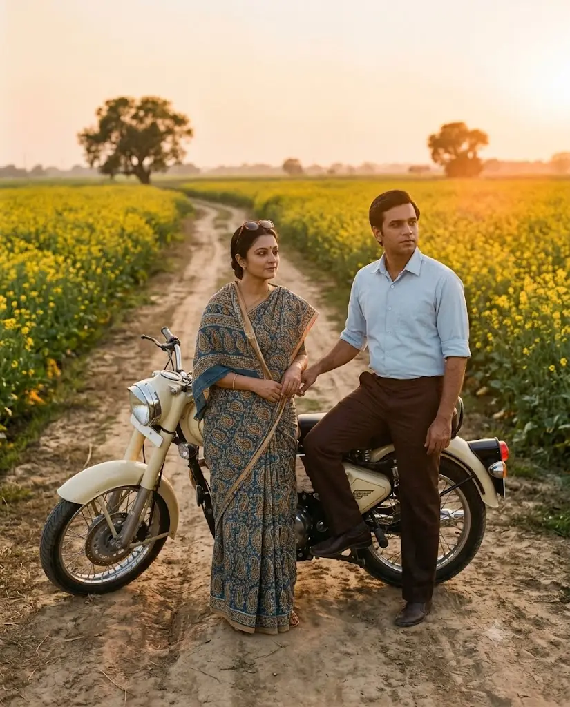 Retro motorcycle couple