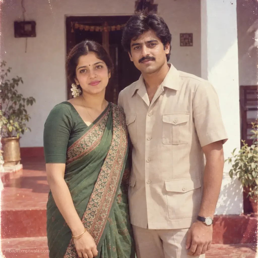 1984 couple portrait, family album style