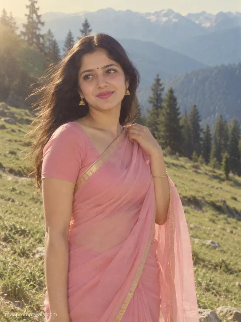 1985 chiffon saree hillside portrait