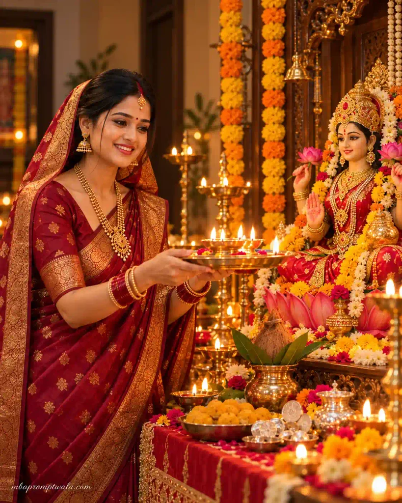 Diwali Saree Photo Prompts for Lakshmi Puja