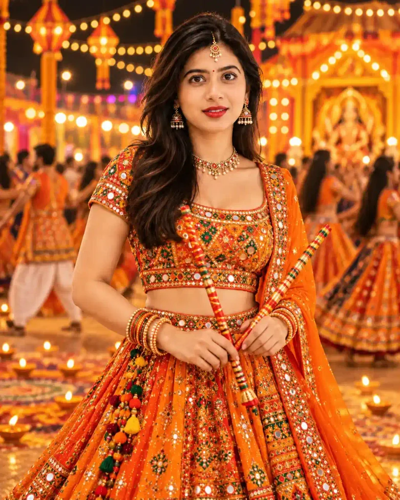 Maa Shailputri Orange Navratri Portrait